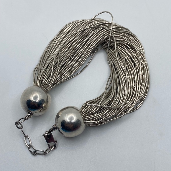 Vtg Sterling Liquid Silver Heishi Bead Ball Tipped Bracelet 7” - 8.5” Adjustable - Picture 3 of 8
